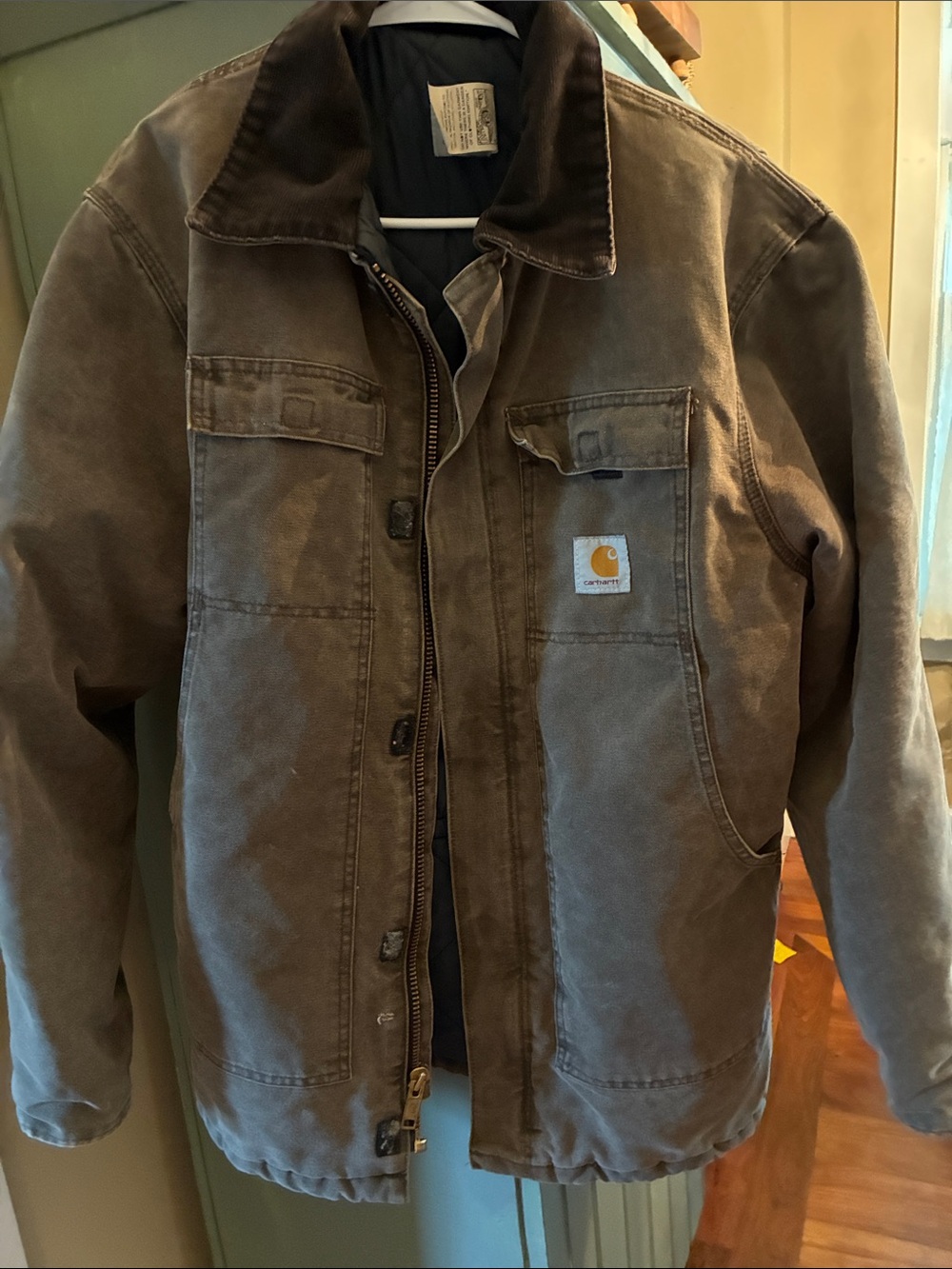 Vtg Carhartt Jacket Mens Lg Reg Brown Duck Canvas Quilt Lined Chore Coat C26 CHT